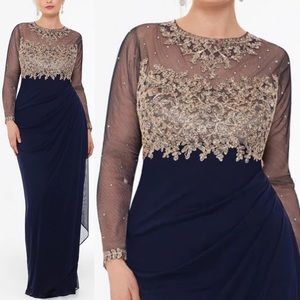 XSCAPE 
Womens Embroidered Maxi
Evening Dress  gold blue size 18W or 22W